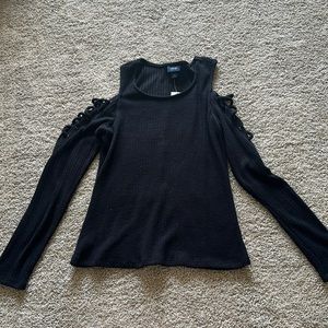 Buckle cold shoulder laced sweater M NWT